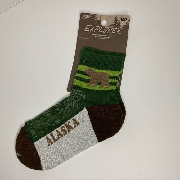 For Bare Feet Socks M Gray Brown Green Bear Stripe Alaska Hiking Walking Fishing - Picture 2 of 7